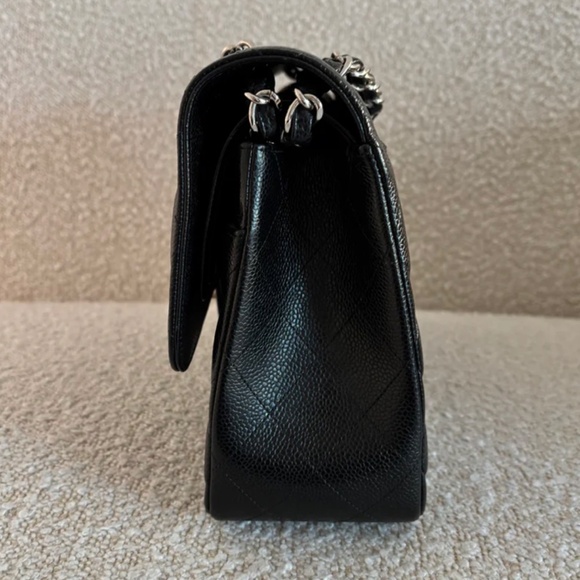 Authentic Chanel Classic Flap Jumbo Black Caviar SilverTone Hardware - Picture 6 of 15